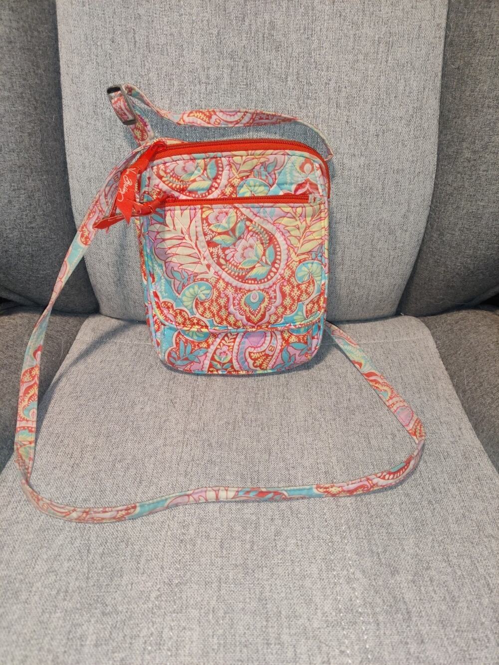 Vera Bradley Crossbody Purse Quilted Floral Pattern Pink/Blue